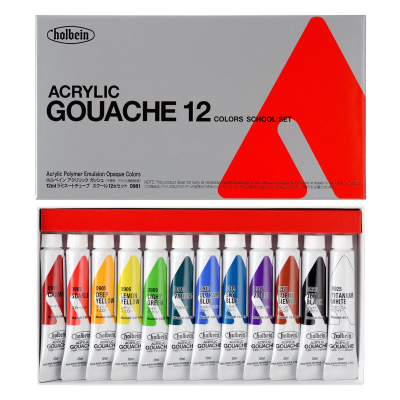 Holbein Acrylic Gouache School Set | 12 x 12ml